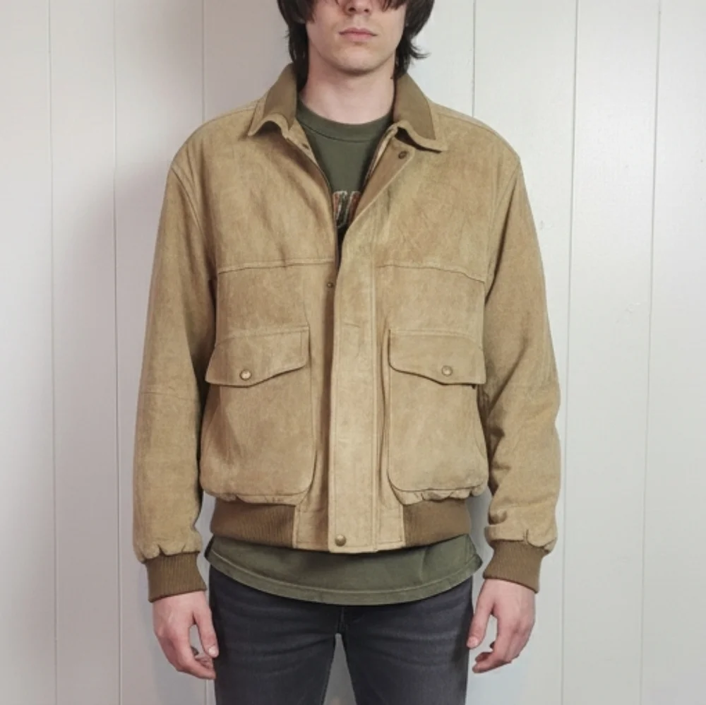 Vintage Mens Suede Leather Jacket 90s 1990s Brown Western Cosplay Grunge Small - Picture 1 of 13